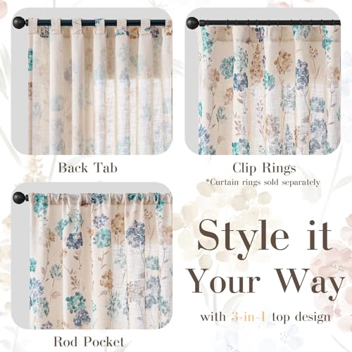 Image of jinchan Floral Linen Curtains 84 Inch Vintage Cottagecore Back Tab 2 Panels