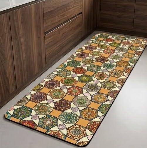Image of HomeCloud Rubber Kitchen Mats for Floor Set of 2 Pcs|Non-Skid, Soft Absorbent Rugs for Kitchen, Laundry, and Hallway|120x40cm, 40x60cm| 4mm Thickness (Yellow Flower Circle)