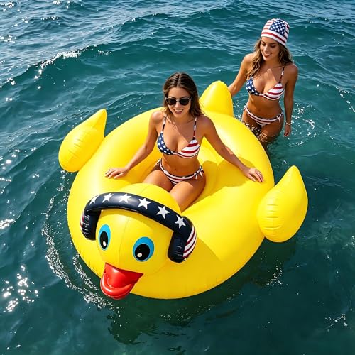 Inflatable Duck Pool Floats Adult - USA 4th of July Pool Float,Giant Patriotic Blow Up Rubber Duck Lake Raft,American Fourth of July Pool Floaties for Summer Beach Swimming Party Decoration