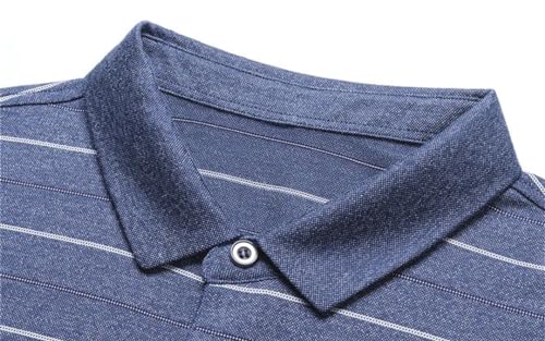 Mens Striped Business Casual Poloshirt Man Basic Long Sleeve T-Shirt Tops Gray M4