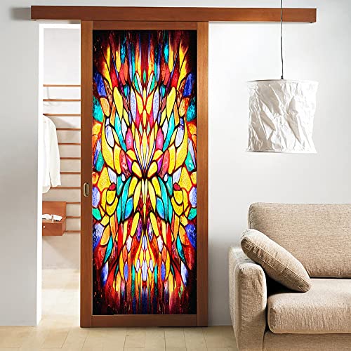 Church Style Stained Glass Window Privacy Film Glass Stickers Window Treatments Window Coverings Glass Sticker Decorative Film for Siding Glass Door 17.7