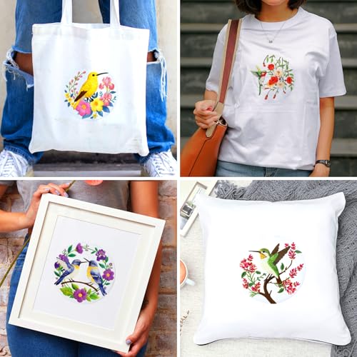 Image of BEUNITONE 6 Set Hummingbird Starter Embroidery Kit with Pre-Stamped Pattern