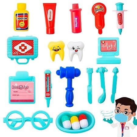 Kit Dentista Mini Doutor Médica Infantil Educativo 22 Peças ( Azul )