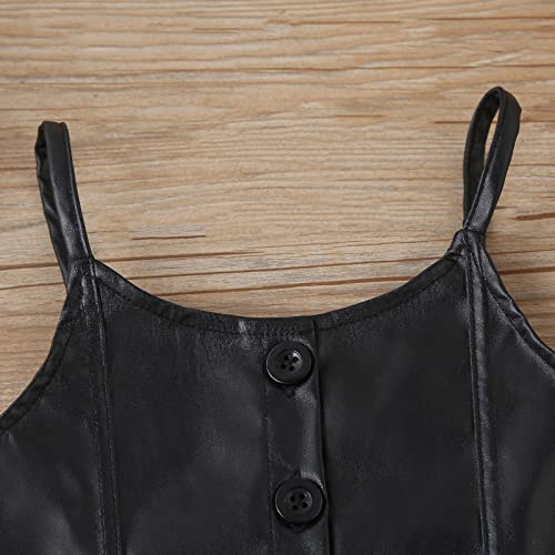 Conjunto de roupas para bebês meninas de cor sólida sem mangas couro PU shorts roupas de verão para