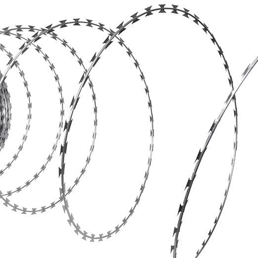 vidaXL Razor Wire Fencing Coil – Concertina Barb Razor Fence for Outdoor, Yard, Garden, Farm High Security, Weather Resistant Galvanized Steel Bobwire Alambre Roll Barrier – 197 ft