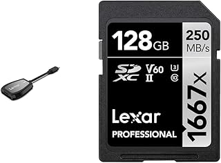 Lexar Professional USB 3.2 Type-C Dual-Slot Reader, Supports SD and microSD UHS-II Cards, Up to 312MB/s Read (LRW470U-RNHNU) & Professional 1667X 128GB SDXC Uhs-II/U3 Card (LSD128CBNA1667)