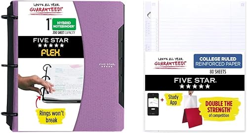 Five Star Flex Hybrid - Carpeta de notas de 1 pulgada con pestañas, cuaderno y carpeta de 3 anillas, todo en uno, papel de relleno reforzado con