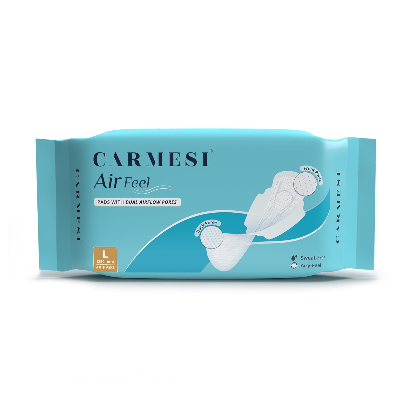 Carmesi Air Feel Sanitary Pads With Dual Airflow Pores - 40 Large Pads | Airy, Dry, Sweat-Free, Rash-Free & Comfy | Soft, Lightweight & Ultra-Thin | Super-Absorbent Core | Non-Toxic (B0CH8NP85K) Amazon Price History, Amazon Price Tracker