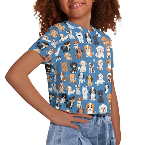 Image of Girls Summer Crop Top Outfits Short Sleeve T Shirts Kids Cute Clothes Tees Blouse