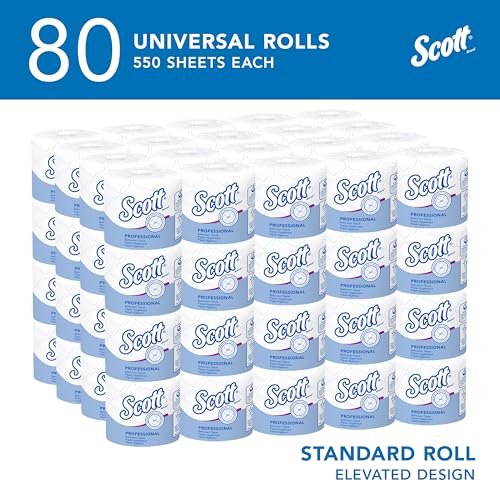 Image of Scott Professional Standard Roll Toilet Paper, Bulk, 80 Rolls (04460) | 550 Sheets /Roll, 2-Ply, Individually Wrapped, Elevated Design, Plus Tier