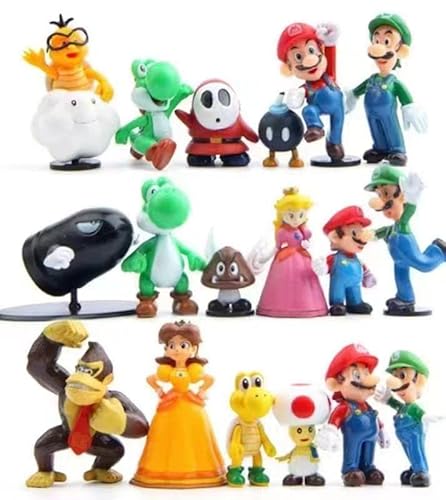 HIDIZ Mario Toy Bros Super Mary Princess, Turtle, Mushroom, Orangutan, Super Mary Action Figures (Pack of 18)