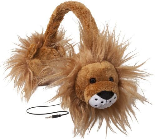 ReTrak Retractable Animalz Tangle-Free, Volume Limiting (85 dB) Over Ear Headphones for Kids, Gold Lion (ETAUDFLION)