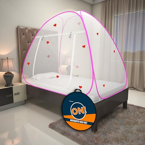 Image of KOLAR Supreme On Mosquito Net for Single Bed|Polyester 30 GSM|Foldable Machardani |Strong and Durable|Tent Type Corrosion Resistant - White Pink