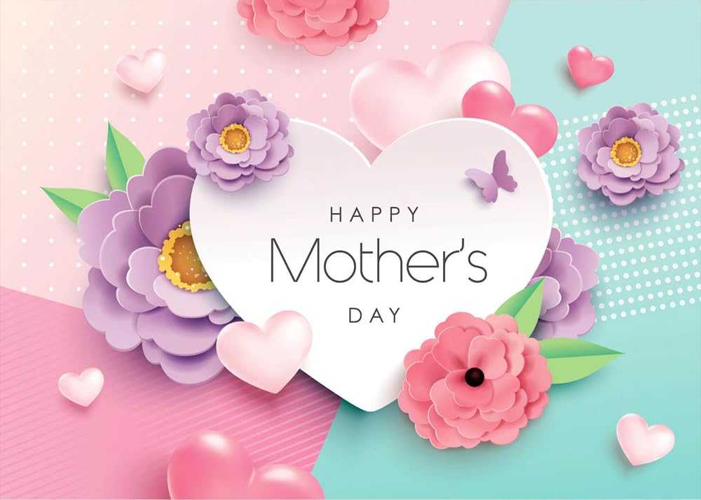 7x5ft Happy Mother's Day Backdrops Love Mothers Day Heart Photography Background Thanks Mom Banner Backdrop Best Mom Party Photo Decorations Backdrop