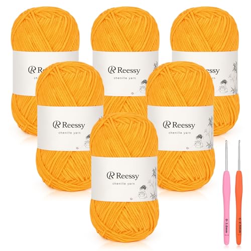 Image of Skinny Chenille Yarn for Crocheting - 6 Pack of 50g /158yd (948yd Total) - Soft Matte Thin Chenille CYC #2 - Fine Weight Baby Yarn for Plush Toys, Baby Blankets & Small Crafts(Apricot)