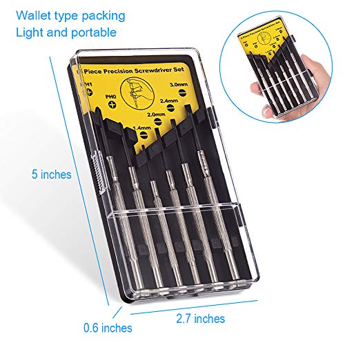 Screwdriver Set, Precision 6 Different Size Flathead and Phillips Screwdrivers Set, 6Pcs Premium Small Eyeglasses Screwdriver Kit for Glasses, Electronics, Watch, Computer, Toys- with Case by ESINAM