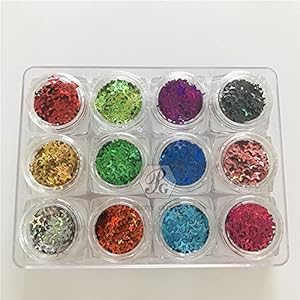 12 Farben Set – Holografische hohle Sternform Pailletten Glitzer Festival Rave Schönheit Make-up Gesicht Körper Nagelkunst Dekoration LB-12C