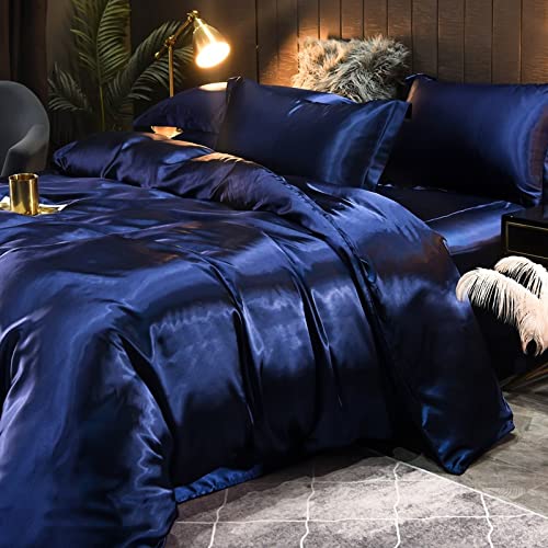Juego de sábanas bajeras de seda para cama doble, funda de edredón de seda de morera, fundas de almohada de satén de seda, agradable a la piel y refrescante, juego de ropa de cama de 200 x 230 cm (4