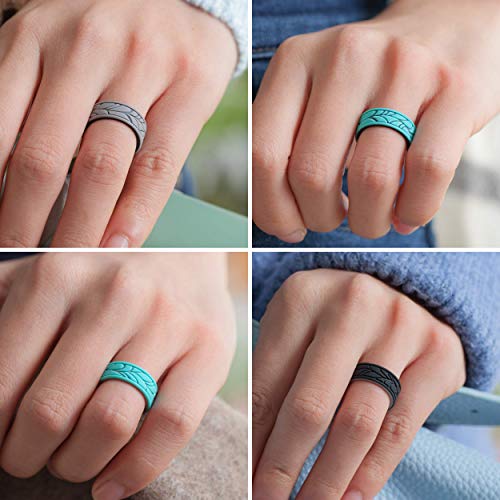 ThunderFit Silicone Rings for Women, Patterned Design Wedding Bands - 1/4/7 Variety Multipack4