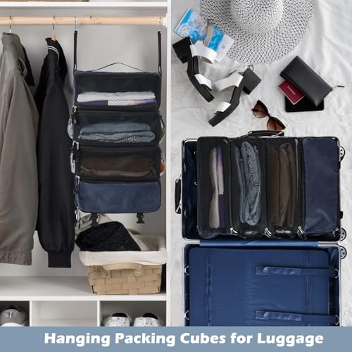 Surblue Hanging Travel Organizer Portable Hanging Luggage Organizer Multiple Compartments Collapsible Compression Closet Packing Cubes,Navy,M by Surblue - Image 3