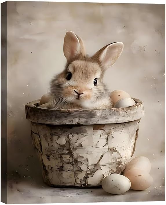 Amazon.com: Joyful Murmur Easter Bunny Canvas Wall Art - Vintage Rabbit ...