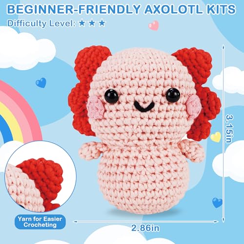 Image of StryWiin Crochet Kit for Beginners, Pink Axolotl Crochet Animal Kit with Step-by-Step Video Tutorials, DIY Beginner Crochet Kit for Adults, Ideal for Birthday and Holiday Gifts