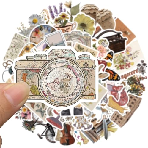 Image of Aesthetic Retro Stickers Pack 50PCS, Cute Vintage Vinyl Waterproof Boho Stickers Scrapbooks, Laptops, Guitars, Phones, Pads, Skateboards, Bicycles, Motorcycles, Helmets (Camera Sticker)