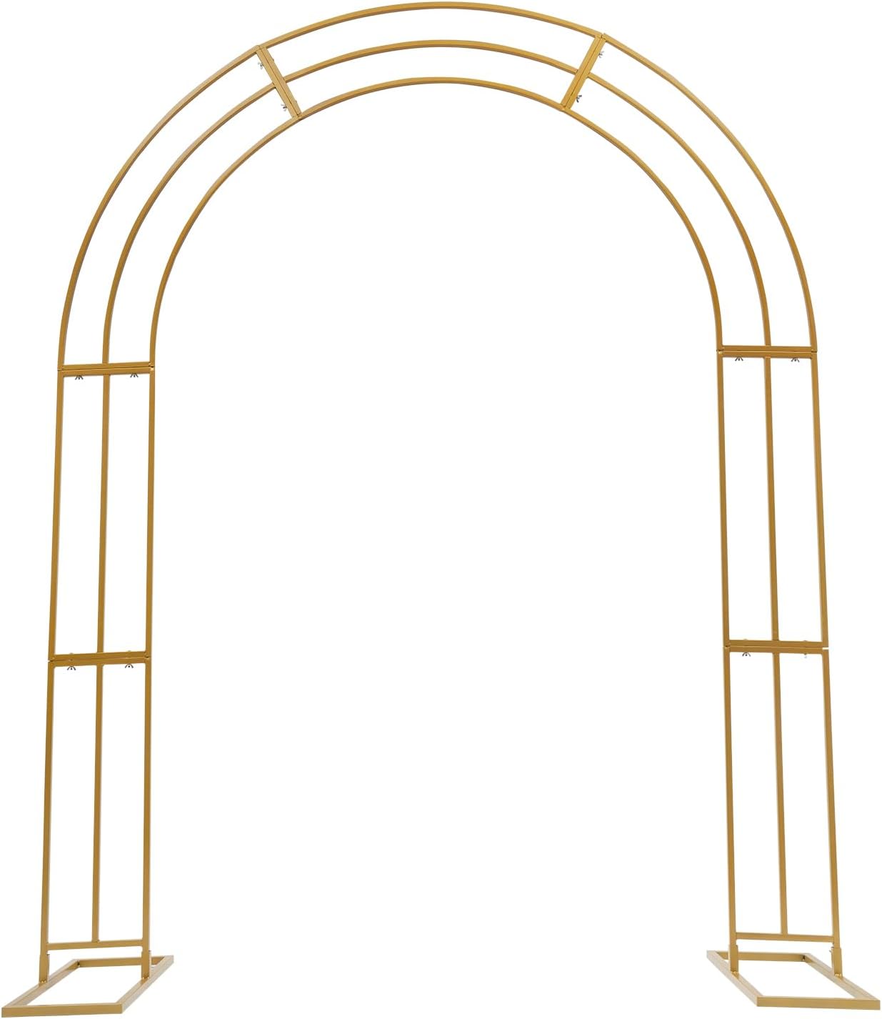 Metal Wedding Arch, Heavy Duty Garden Trellis 8.53 Ft H, Backdrop Balloon Archway Decoration Stand with Sturdy Base, Garden Arbor for Climbing Plant Outdoor & Indoor, Party Ceremony Arches (Gold)