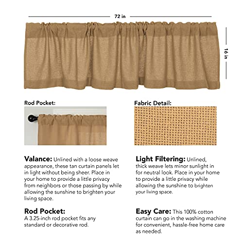 Lasting Impressions Burlap Natural Cotton Window Valance, 16-Inch-By-72-Inch #TOP3