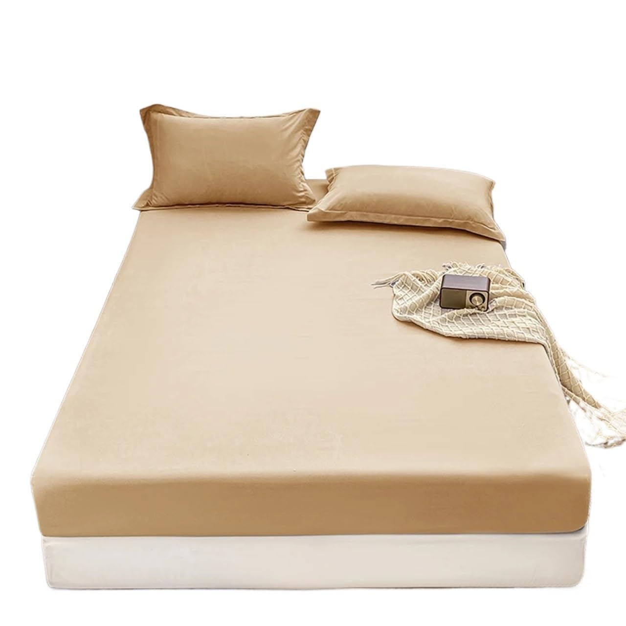1 Funda de colchón Color sólido, Protectora Antideslizante, sin Almohada(Khaki,150x200cm)