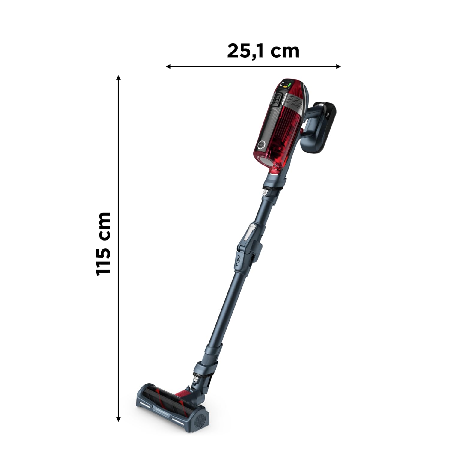 Rowenta X-Force Flex 11.60 Kabelloser Stabstaubsauger, Tierpflege, 130-Watt-Saugleistung, 25,2 V Wechselakku, bis zu 45 Min. Autonomie, Kontrollanzeige,Technologie, LED-Leuchte, Rot-Grau, RH9878WO