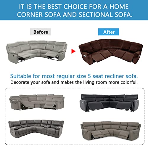 Corner Sofa Cover, Velvet Stretch Sectional Cover, Recliner Corner Sofa Protector, Corner Sofa Slipcovers Reversible Couch Cover For Recliner, Sectional Sofa Set For Livingroom(5 Seats,Coffee) #TOP2