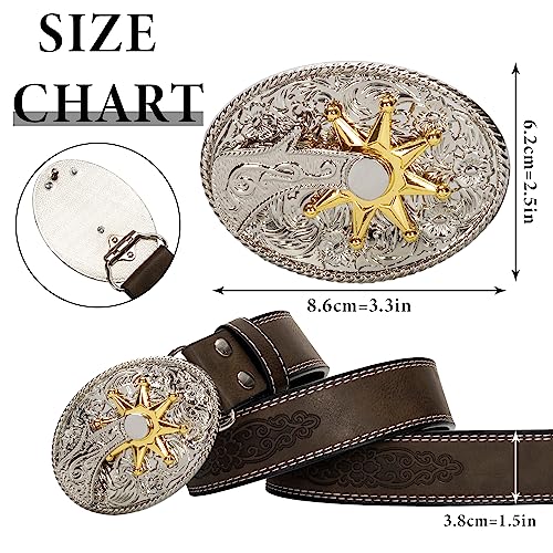 Women's Western Genuine Leather Belt Oval Star Buckle Size 33-42 Inch3