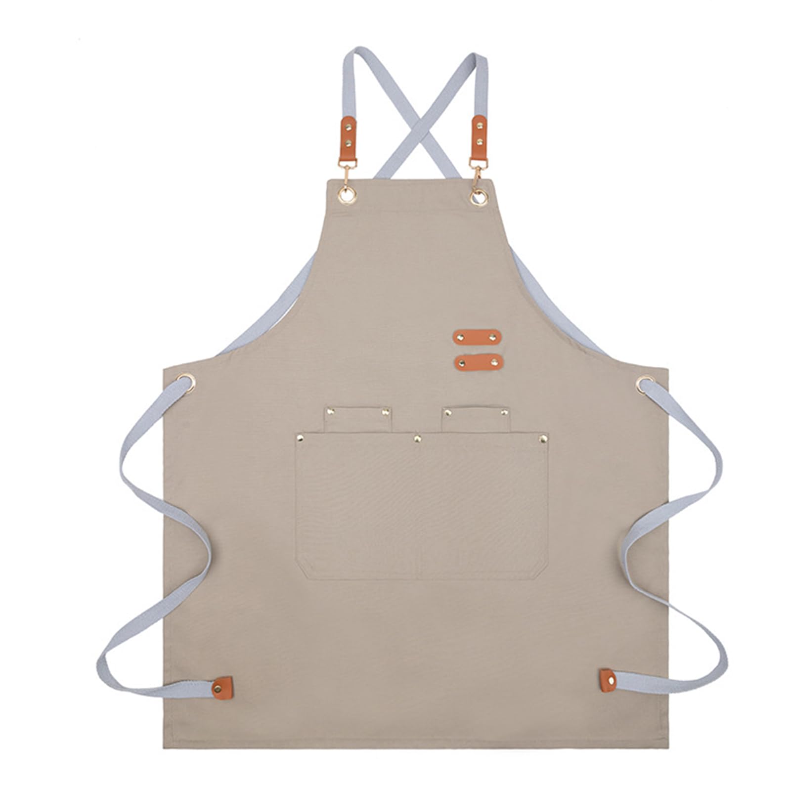 Long Knee-Length Chef Apron, Cross Back Kitchen Cooking APROn, Adjustable Long Baking AProNs, Unisex Work Pinafores with 4 Pockets, Waterproof Oil-Resistant Canvas Work Pinafore for Women Men (Beige)