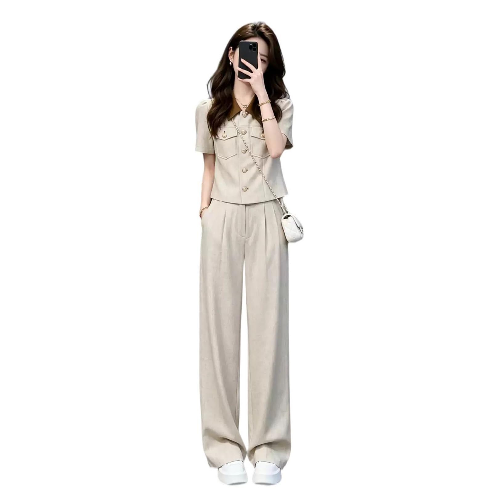 Conjunto de dos piezas premium con pantalones palazzo de corte sofisticado para ejecutivas 7