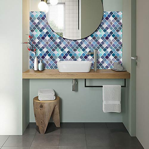 Teal Arabesque Peel and Stick Tile for Kitchen Backsplash,Decorative