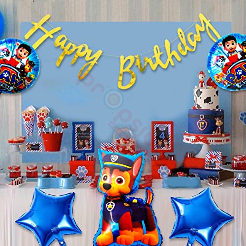 Image of Propsicle Paw-Ptrol Foil Balloon Pack of 5 with Happy Birthday Golden Cursive Banner Pack of 5 Baby Birthday Party Supplies Item