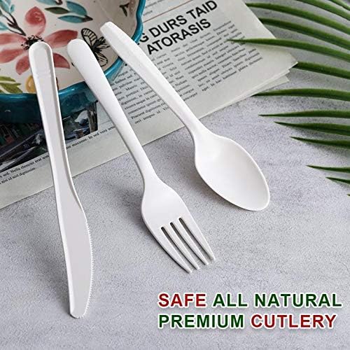 Miniatura 4 de Juego de cubiertos compostables desechables, cubiertos biodegradables ecológicos, 150 piezas (50 tenedores, 50 cucharas, 50 cuchillos), hechos de