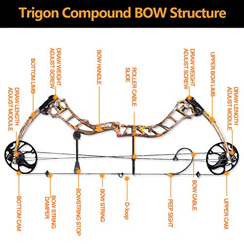 TOPOINT Trigon Compound Bow Full Package,CNC Milling Riser,USA Gordon Composites Limb,BCY String,19"-30" Draw Length,19-70Lbs Draw Weight,IBO 320fps (Black CAMO)
