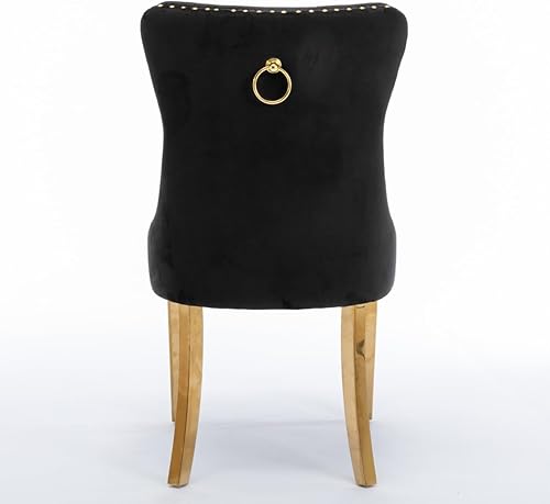 Miniatura 7 de Silla de comedor moderna y contemporánea tapizada de terciopelo de madera maciza copetuda de alta gama con patas chapadas de acero inoxidable