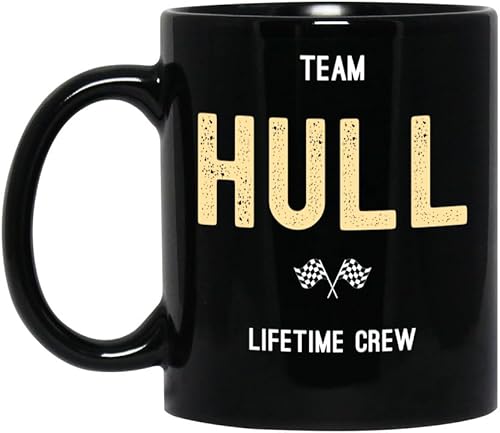 Hull - Custom Family Name Coffee Mug, Team Hull Personalized Last Name Black 11oz Ceramic Tea Cup