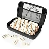 KIPPERYAN Jumbo Dominos Set with 4 Wooden Racks, Double 6 Dominoes Set with Portable Case 28 Domino Tiles with 4 Tile Holders in Travel Case for Classic Family Board Game