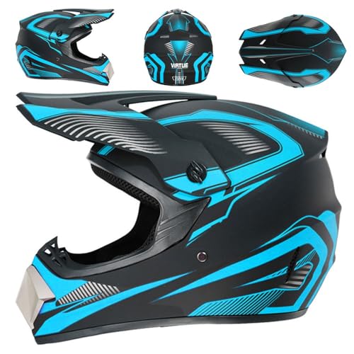 Caschi da Motocross Per Ragazzi E Ragazze Dai 5 Ai 14 Anni, Omologati DOT, Adatti A Motocross, Quad, Fuoristrada E Veicoli A Quattro Ruote(905 sky blue track,L(56-57cm))