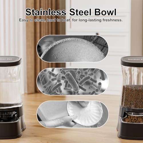 Automatic Pets Gravity Feeder and Water Dispenser Set with Stainless Steel Bowl, 1Gallon x 2 Stable Dog Food Feeder and Waterer, 100% BPA-Free for Small&Medium Dogs, Cats, Puppies(Black) - Image 5