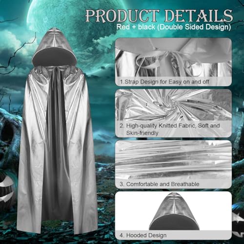 Aomig Silber Umhang Vampir Umhang Jedi Mantel Mittelalter Umhang mit Kapuze Erwachsene Unisex Scream Kinder Cape Kostüm Damen Halloween Costume Maskerade Familienfeier Herren Karneval Cosplay-150cm
