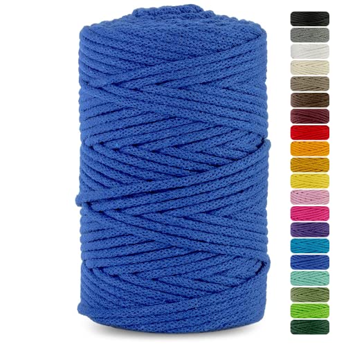 Netuno 1x Macrame Cord Braided Macramé Yarn Dark Blue 5 mm x 100 m 0,2 inch x 3 937 inch Natural Twine String Cotton Cord Ideal Project Hanging Baskets DIY Handbags Decoration