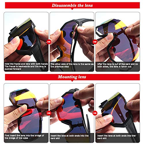 JEPOZRA Lunettes de Cyclisme, Lunettes de Soleil Polarisées avec 3 Verres Interchangeables, Lunettes de Sport UV400 pour Les Activités de Plein Air, Courir, Faire du Vélo, pêche, ski - Image 6