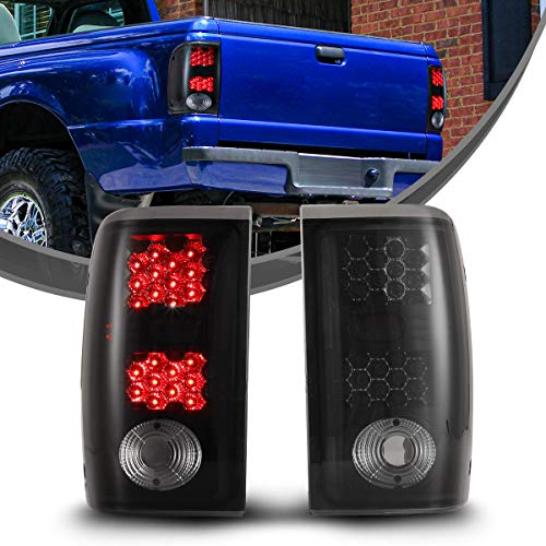 LED Tail Lights Assembly for 2001 2002 2003 2004 2005 Ford Ranger Taillights, NIXON OFFROAD Tail Lamps w/ Led Turn Signal, Brake Rear Lights, Passenger and Driver Side (Smoke Black Lens)