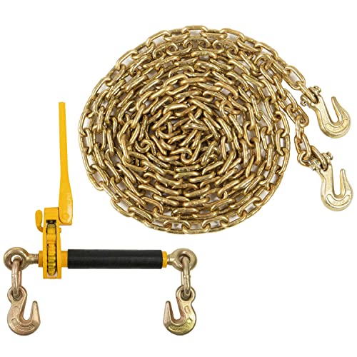 US Cargo Control 5/16-3/8 Inch Peerless QuikBinder Plus Ratchet Load Binder & 5/16 Inch x 20 Foot Grade 70 Chain Kit, 4,700 LBS Working Load Limit, Secure Loads to Flatbed or Trailer, Haul & Tow