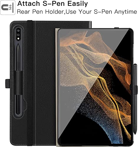 Ztotopcases For Samsung Galaxy Tab S8 Ultra 14.6 Inch Case 2022, Premium Pu Leather Cover With S Pen Holder, Front Pocket & Multiple Angles For Galaxy S8 Ultra Tablet Sm-X900/X906, Black #TOP6